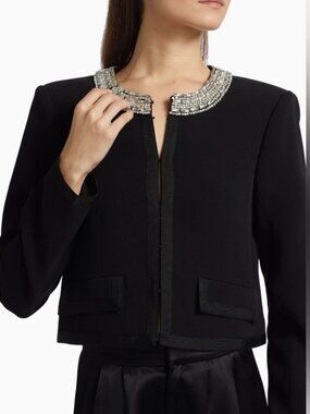 Cinq a Sept Bobby Embellished crystal/rhinestone crepe crop jacket/blazer Sz 14